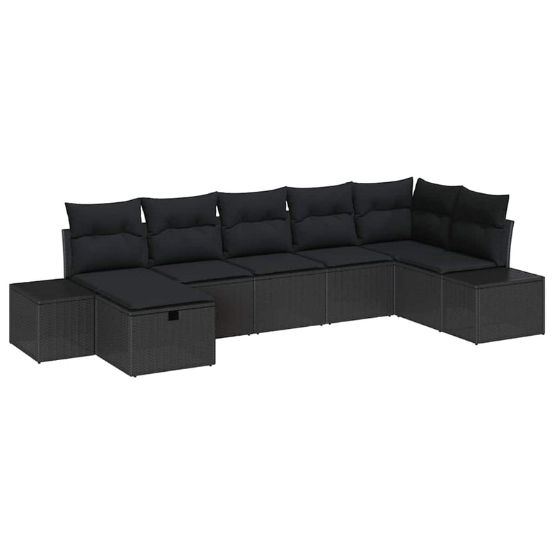 vidaXL Garden Sofa Set with Cushion 7 pcs Black Poly rattan