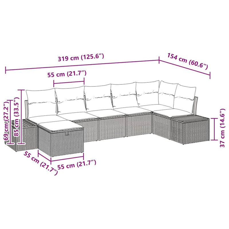 vidaXL Garden Sofa Set with Cushion 7 pcs Black Poly Rattan