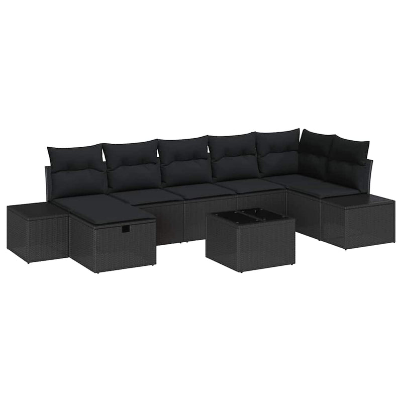 vidaXL Garden Sofa Set with Cushion 8 pcs Black Poly rattan