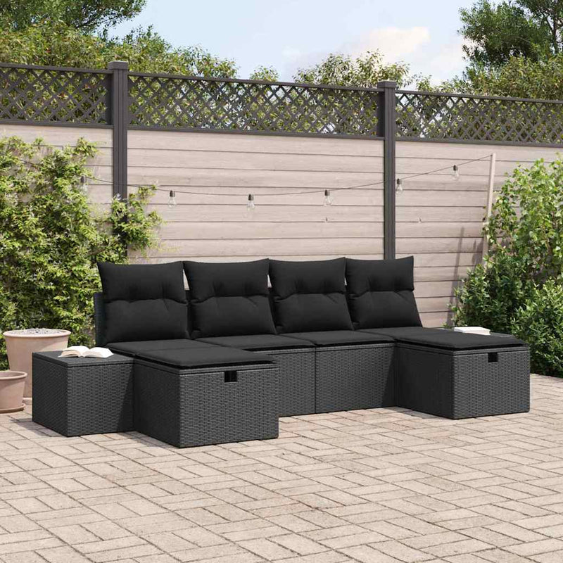 vidaXL Garden Sofa Set with Cushion 6 pcs Black Poly rattan