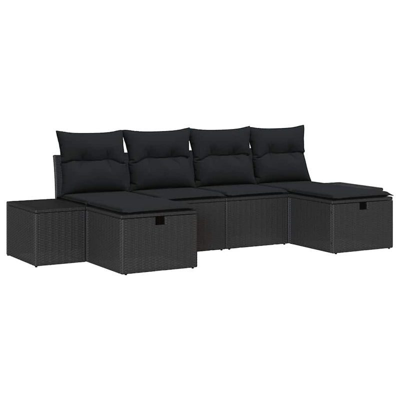 vidaXL Garden Sofa Set with Cushion 6 pcs Black Poly rattan