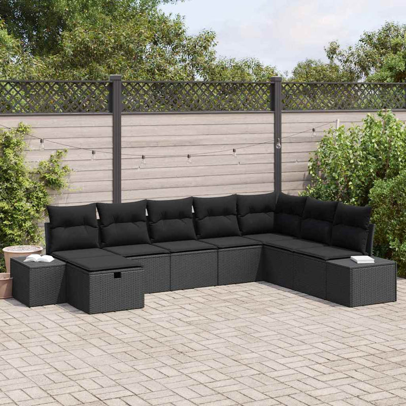 vidaXL Garden Sofa Set with Cushion 8 pcs Black Poly rattan