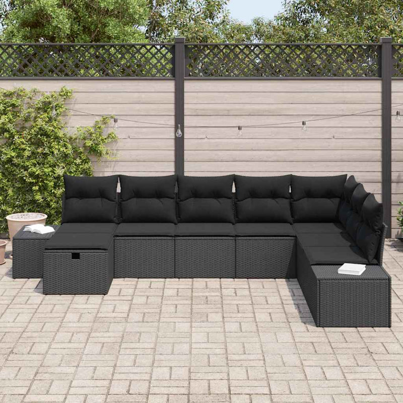 vidaXL Garden Sofa Set with Cushion 8 pcs Black Poly Rattan