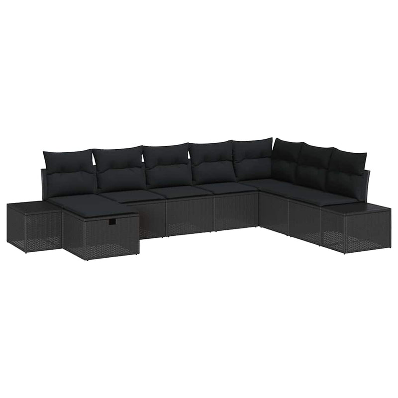 vidaXL Garden Sofa Set with Cushion 8 pcs Black Poly rattan