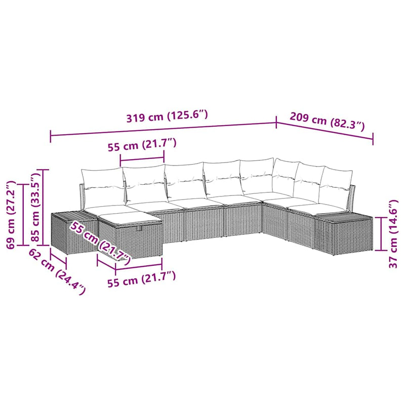 vidaXL Garden Sofa Set with Cushion 8 pcs Black Poly Rattan