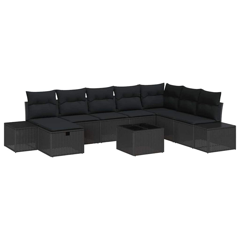 vidaXL Garden Sofa Set with Cushion 9 pcs Black Poly rattan