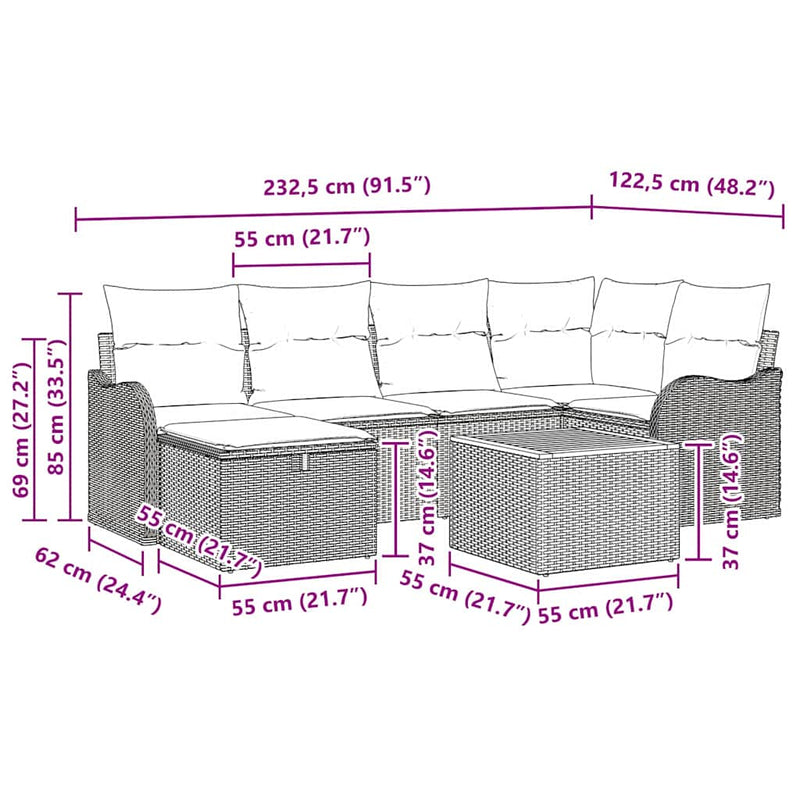 vidaXL Garden Sofa Set with Cushion 7 pcs Grey Poly rattan
