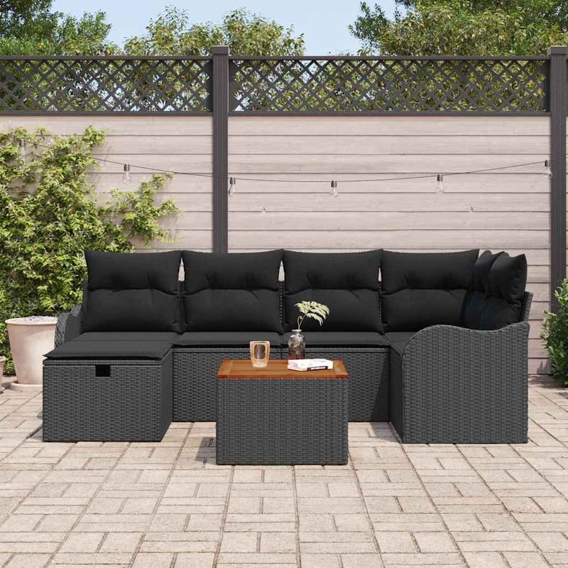 vidaXL Garden Sofa Set with Cushion 7 pcs Black Poly rattan