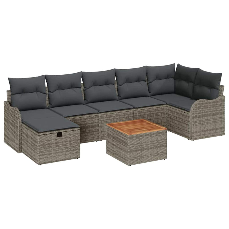 vidaXL Garden Sofa Set with Cushion 8 pcs Grey Poly rattan