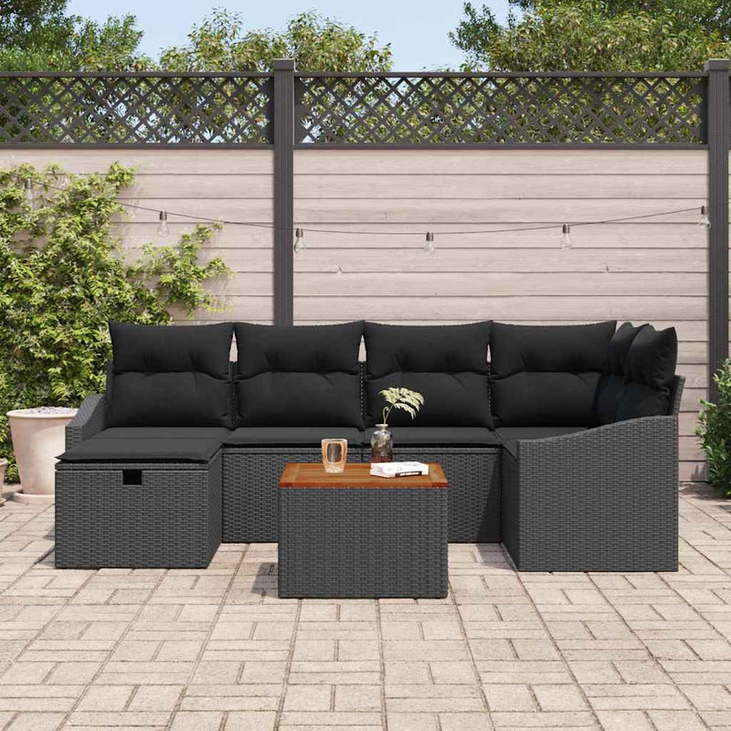 vidaXL Garden Sofa Set with Cushion 7 pcs Black Poly rattan