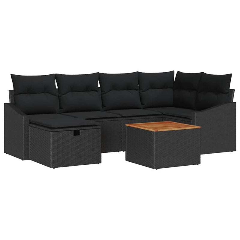 vidaXL Garden Sofa Set with Cushion 7 pcs Black Poly rattan