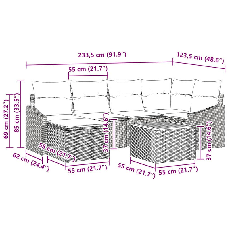 vidaXL Garden Sofa Set with Cushion 7 pcs Black Poly rattan