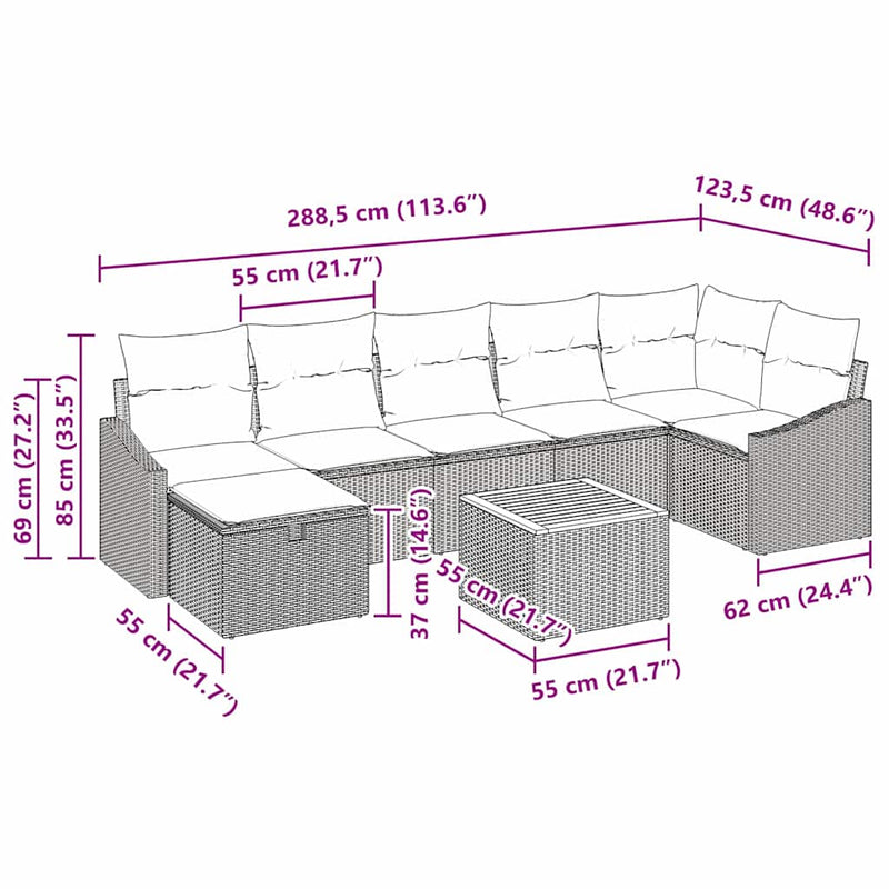 vidaXL Garden Sofa Set with Cushion 8 pcs Grey Poly rattan