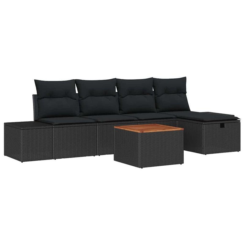 vidaXL Garden Sofa Set with Cushion 6 pcs Black Poly Rattan