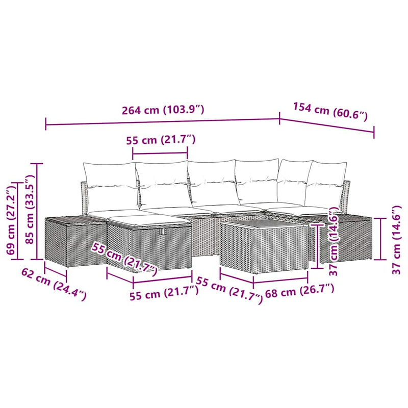vidaXL Garden Sofa Set with Cushion 7 pcs Black Poly rattan