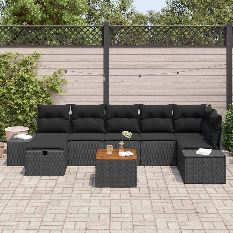 vidaXL Garden Sofa Set with Cushion 8 pcs Black Poly Rattan