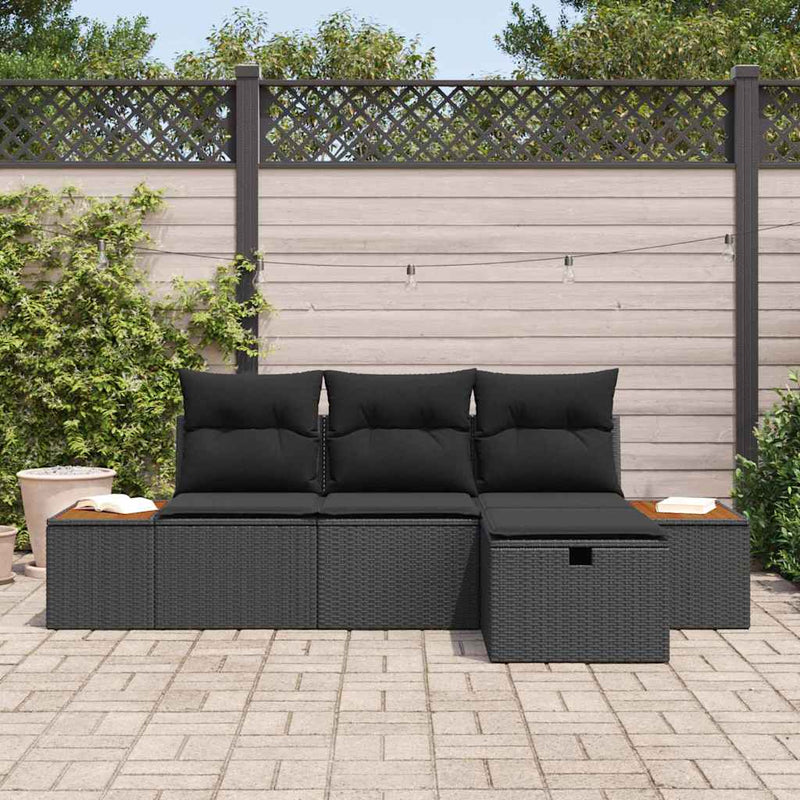vidaXL Garden Sofa Set with Cushion 4 pcs Black Poly rattan