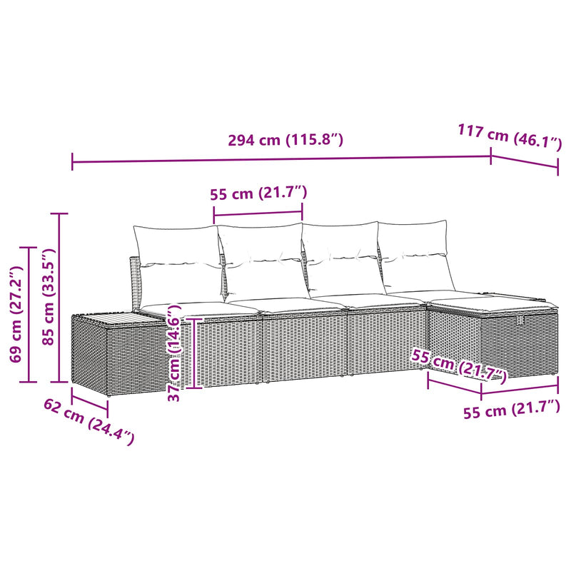vidaXL Garden Sofa Set with Cushion 5 pcs Black Poly rattan