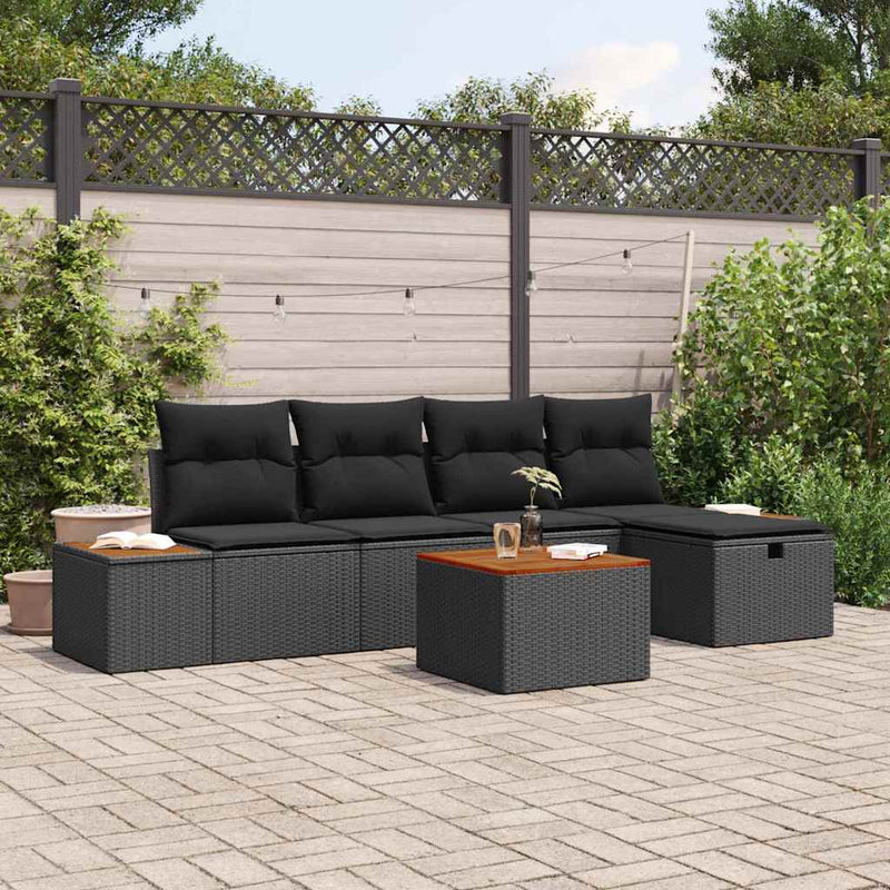 vidaXL Garden Sofa Set with Cushion 6 pcs Black Poly rattan