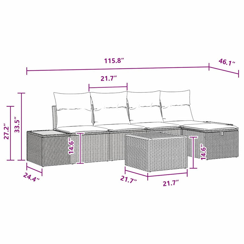 vidaXL Garden Sofa Set with Cushion 6 pcs Black Poly rattan