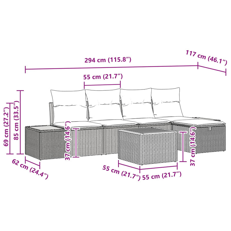 vidaXL Garden Sofa Set with Cushion 6 pcs Black Poly rattan