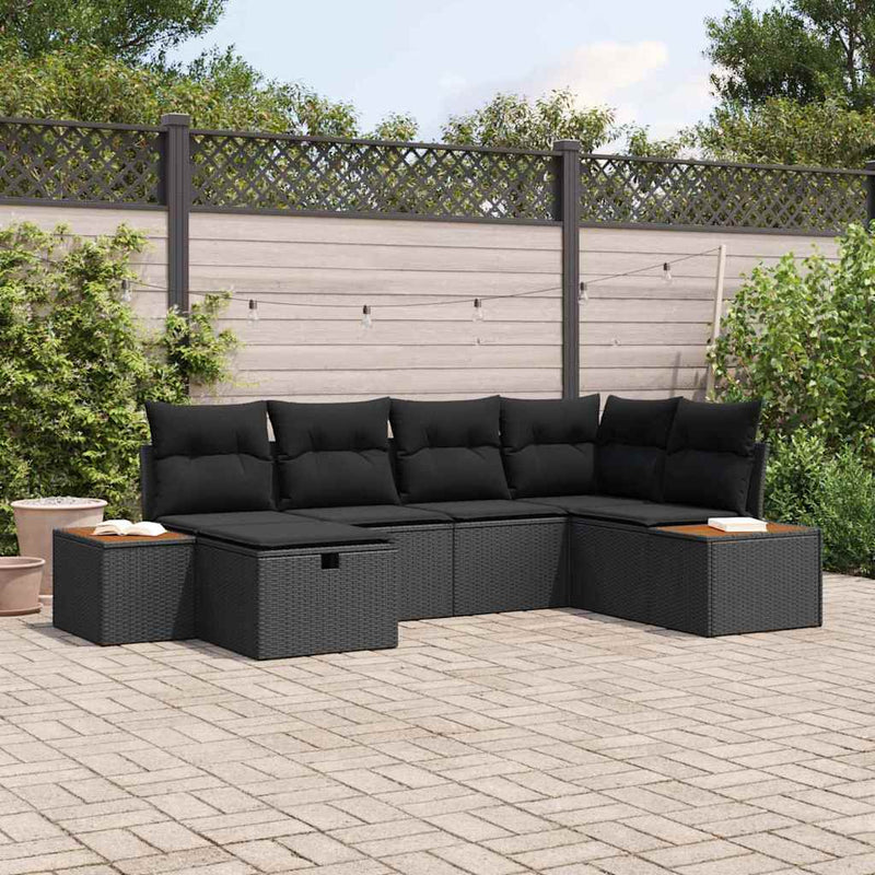 vidaXL Garden Sofa Set with Cushion 6 pcs Black Poly Rattan