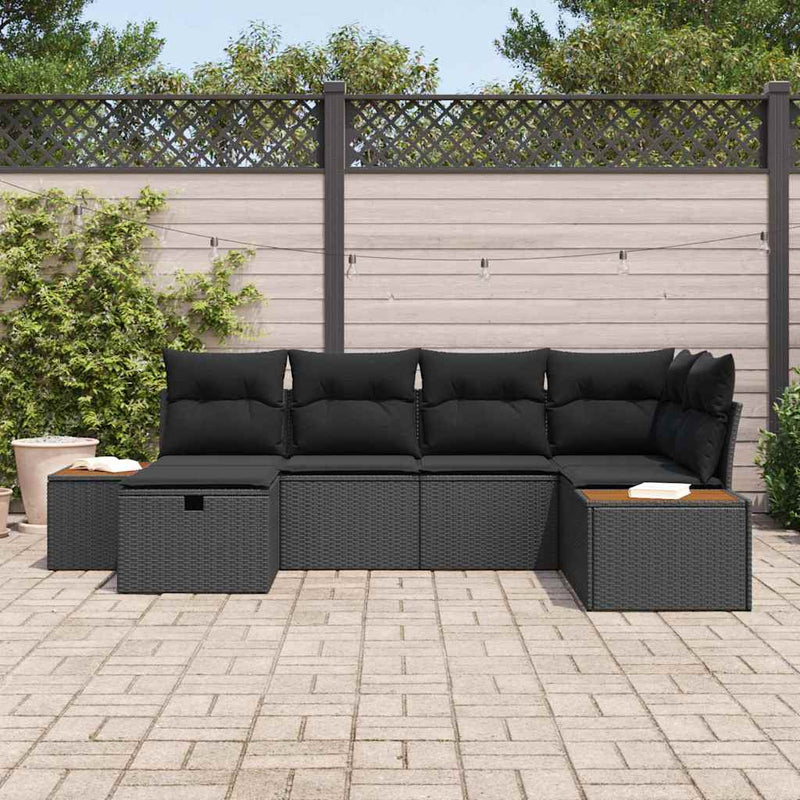 vidaXL Garden Sofa Set with Cushion 6 pcs Black Poly rattan