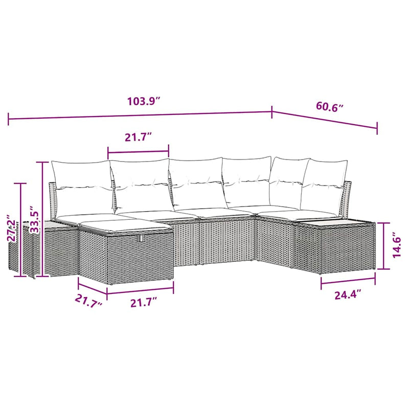 vidaXL Garden Sofa Set with Cushion 6 pcs Black Poly Rattan