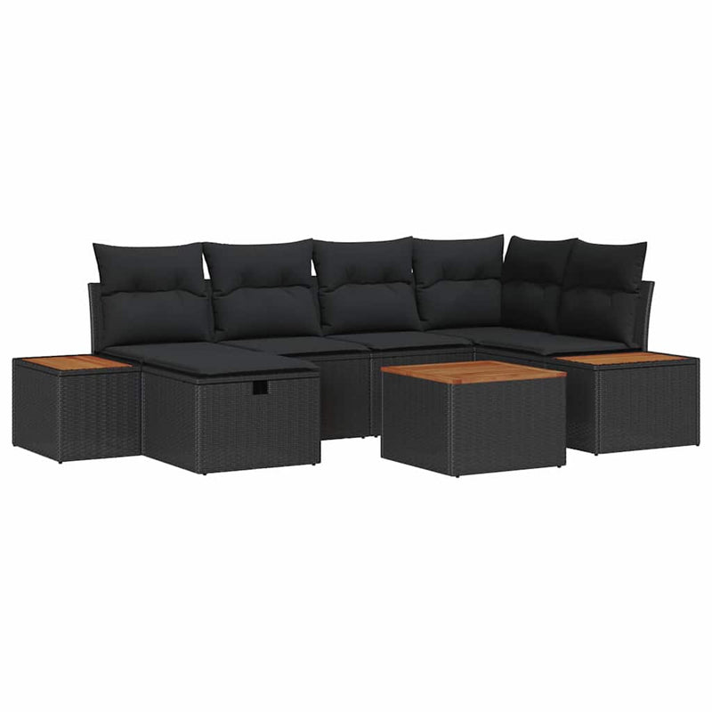 vidaXL Garden Sofa Set with Cushion 7 pcs Black Poly rattan