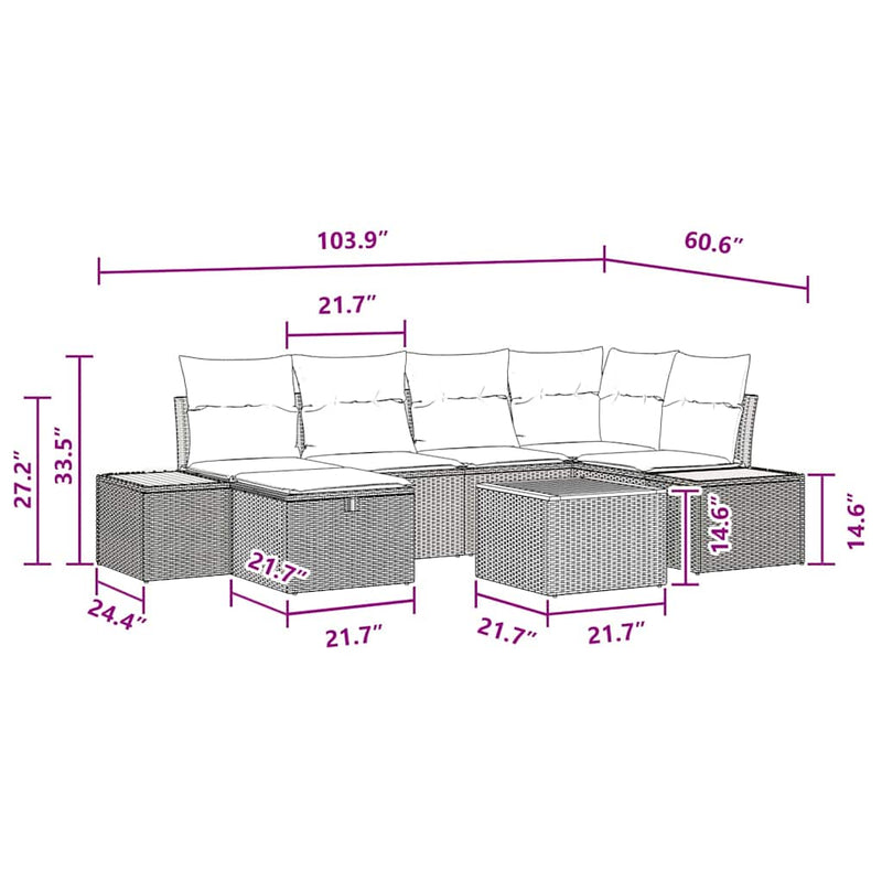 vidaXL Garden Sofa Set with Cushion 7 pcs Black Poly Rattan