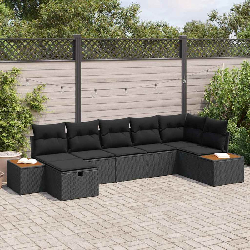 vidaXL Garden Sofa Set with Cushion with Storage Black Poly Rattan