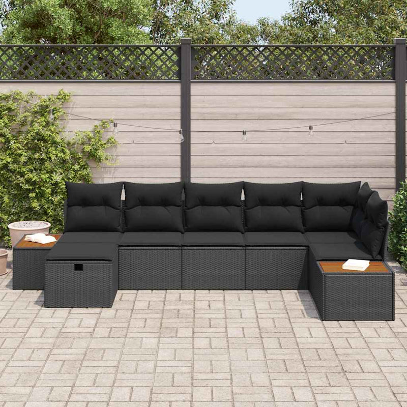 vidaXL Garden Sofa Set with Cushion 7 pcs Black Poly rattan