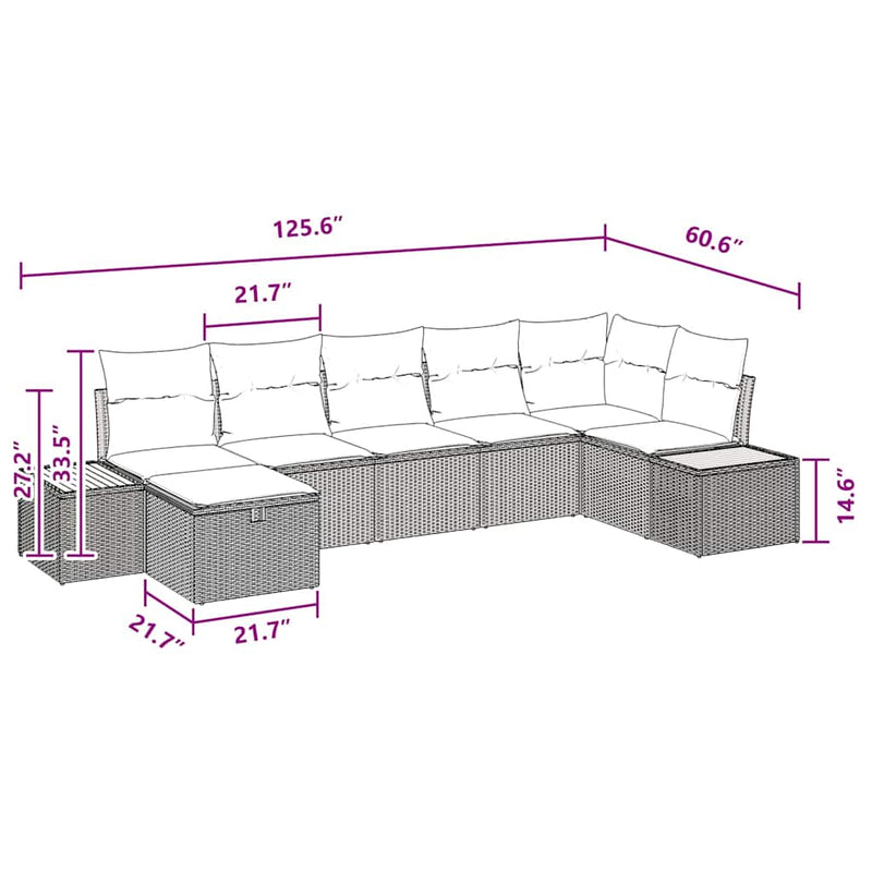 vidaXL Garden Sofa Set with Cushion 7 pcs Black Poly rattan