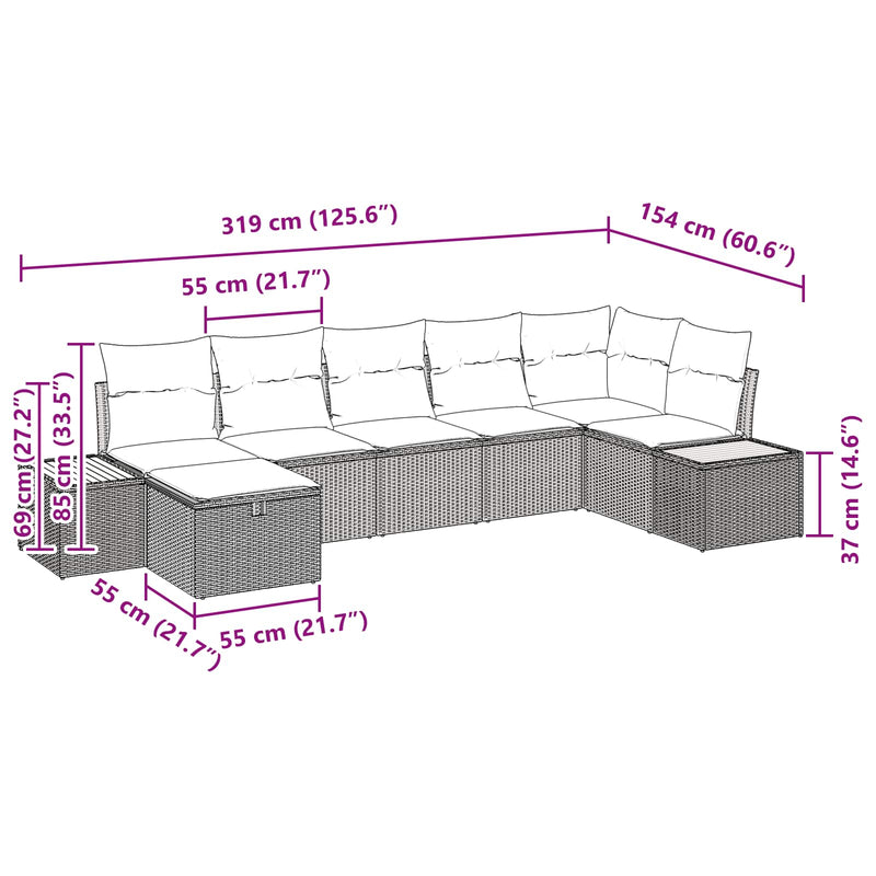 vidaXL Garden Sofa Set with Cushion with Storage Black Poly Rattan