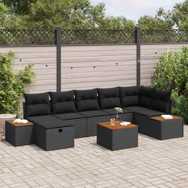vidaXL Garden Sofa Set with Cushion 8 pcs Black Poly Rattan