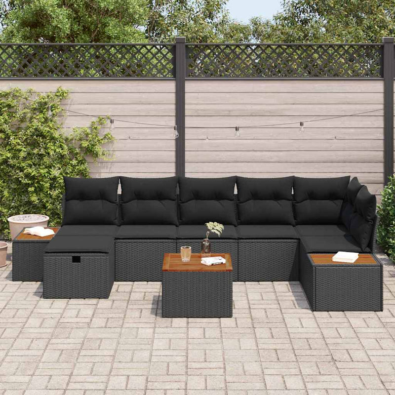 vidaXL Garden Sofa Set with Cushion 8 pcs Black Poly rattan