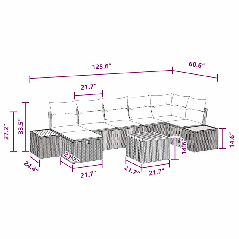 vidaXL Garden Sofa Set with Cushion 8 pcs Black Poly Rattan