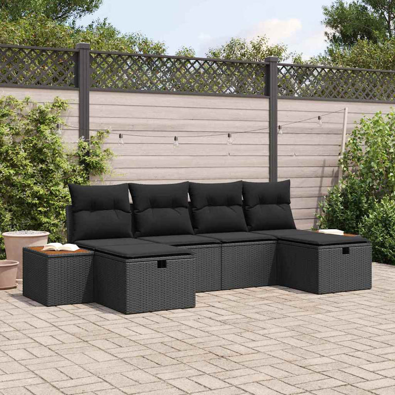 vidaXL Garden Sofa Set with Cushion 6 pcs Black Poly rattan