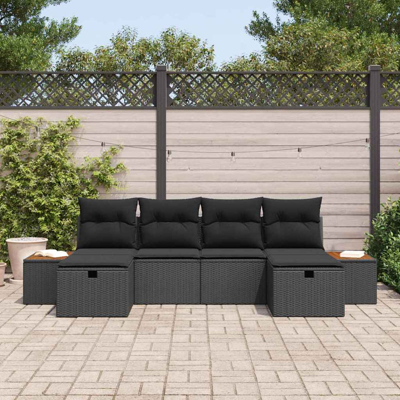 vidaXL Garden Sofa Set with Cushion 6 pcs Black Poly rattan