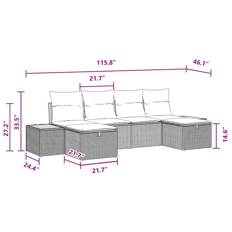 vidaXL Garden Sofa Set with Cushion 6 pcs Black Poly rattan