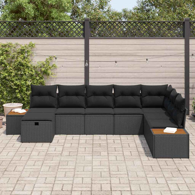 vidaXL Garden Sofa Set with Cushion 8 pcs Black Poly rattan