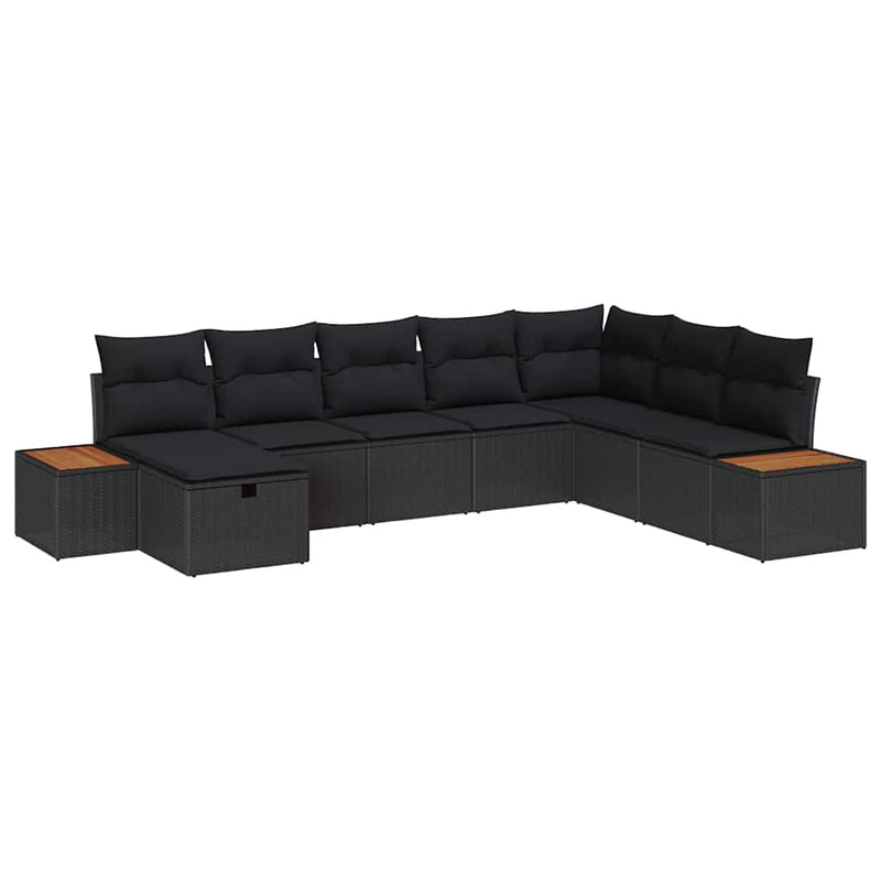 vidaXL Garden Sofa Set with Cushion 8 pcs Black Poly rattan