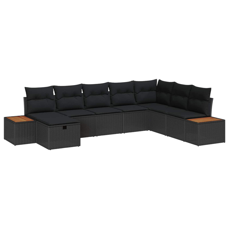 vidaXL Garden Sofa Set with Cushion 8 pcs Black Poly rattan