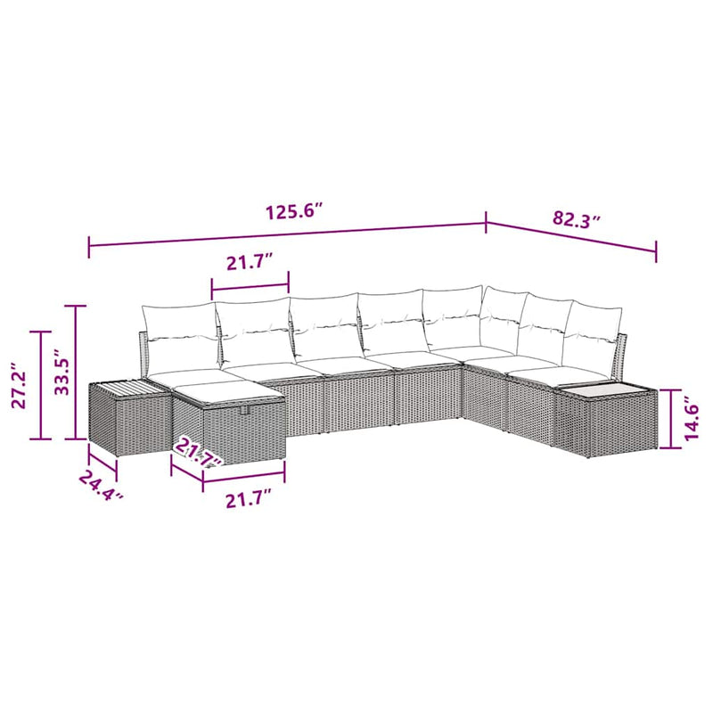 vidaXL Garden Sofa Set with Cushion 8 pcs Black Poly rattan