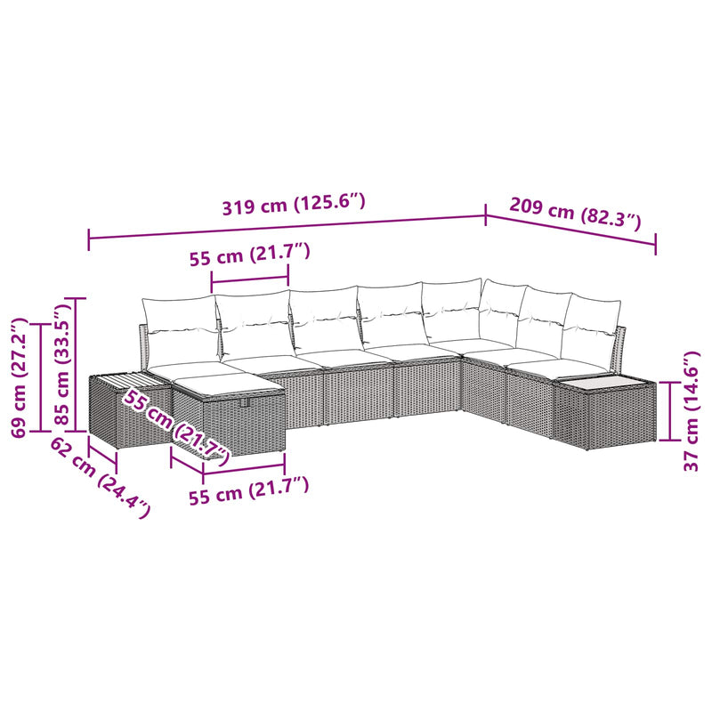 vidaXL Garden Sofa Set with Cushion 8 pcs Black Poly rattan