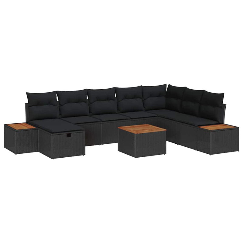 vidaXL Garden Sofa Set with Cushion 9 pcs Black Poly rattan