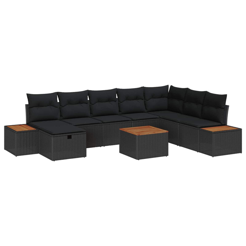 vidaXL Garden Sofa Set with Cushion 9 pcs Black Poly rattan