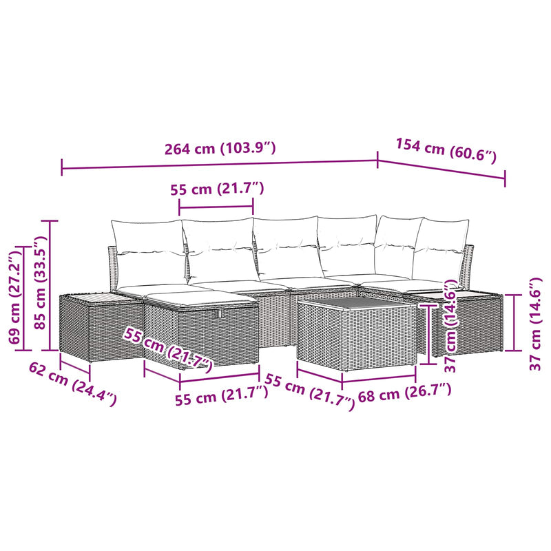 vidaXL Garden Sofa Set with Cushion 9 pcs Black Poly rattan