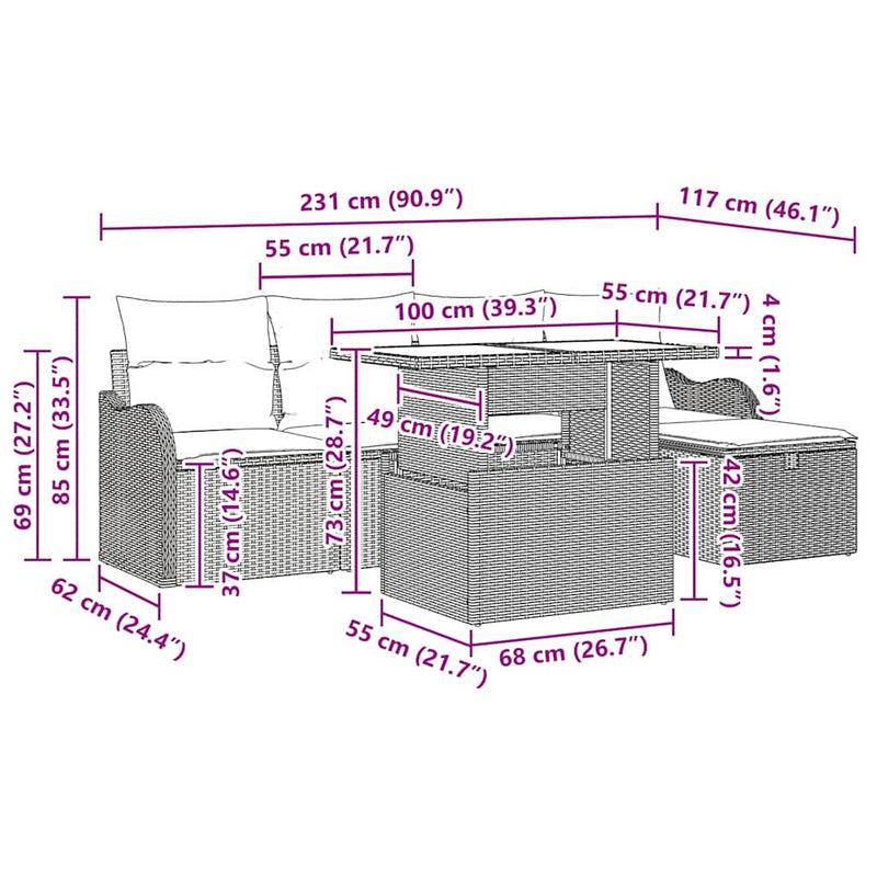 vidaXL Garden Sofa Set with Cushion 6 pcs Grey Poly rattan
