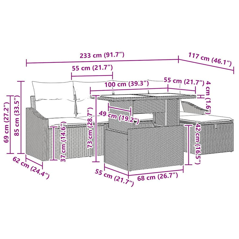 vidaXL Garden Sofa Set with Cushion 6 pcs Grey Poly rattan